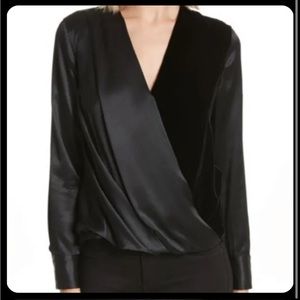 Rag & Bone Victor Wrap Blouse Black Silk Velvet XXS nwt